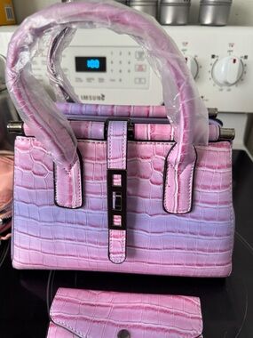 Pastel Pink Ombre Croc-Embossed Top-Handle Bag